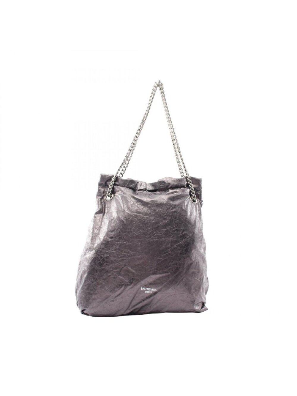 Balenciaga Tote Crush Metallic Dark Silver White Leather Medium